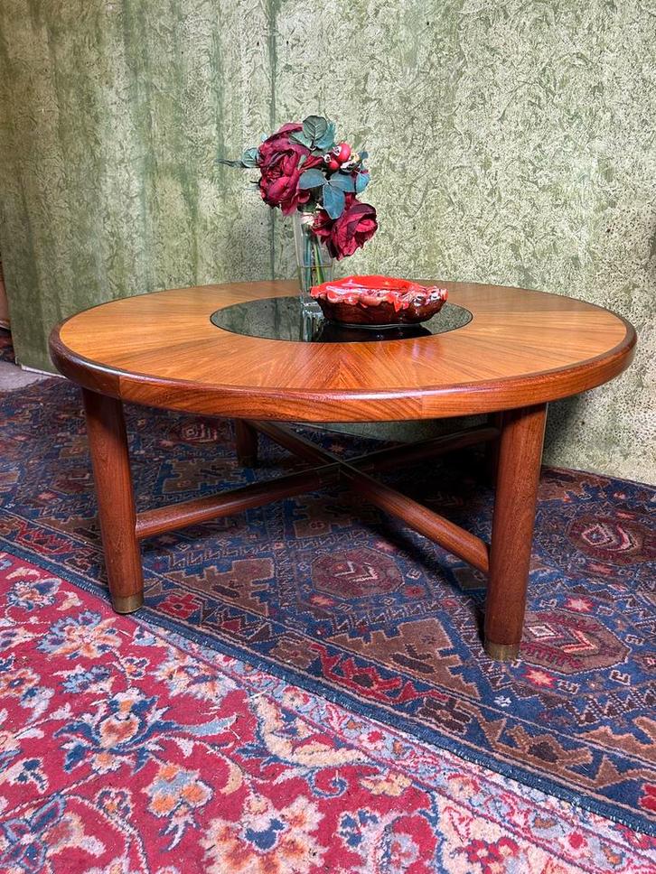 Gratis bezorging! Mid century retro vintage teak salontafel, Huis en Inrichting, Tafels | Salontafels, Gebruikt, Minder dan 50 cm