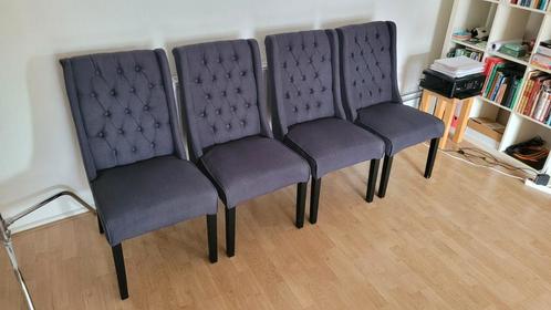 4 Eetkamerstoelen donkergrijs, Huis en Inrichting, Stoelen, Gebruikt, Vier, Grijs, Ophalen