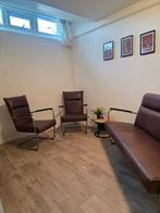 Leren Woonhoek | Bank + 2 Fauteuils | Bauhaus Stijl | €900, Ophalen, Zo goed als nieuw, Metaal, Bauhaus