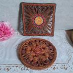 2 Retro vintage raffia pannen onderzetters NR @, Huis en Inrichting, Woonaccessoires | Onderzetters, Ophalen of Verzenden, Pot of Pan