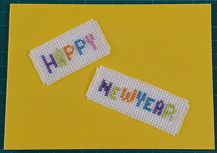 kaart met geborduurd "happy newyear" (1674), Hobby en Vrije tijd, Kaarten | Zelfgemaakt, Nieuw, Overige thema's, Ophalen of Verzenden