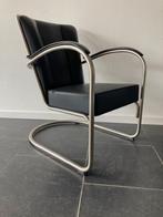 Gispen 412 fauteuil , zijdemat chroom, zwart leder, Huis en Inrichting, Design, 75 tot 100 cm, Zo goed als nieuw, Metaal