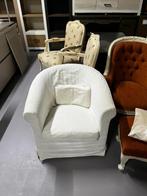 Witte fauteuil met kussen (klassiek stijl), Ophalen, Hout, Wit, Nieuw