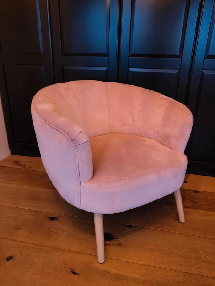 Roze Schelp velvet Fauteuil - als Nieuw!, Huis en Inrichting, Fauteuils, Nieuw, Hout, Stof, 50 tot 75 cm, Minder dan 75 cm, Ophalen of Verzenden