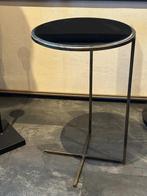 PTMD Jaimy metalen zwarte glazen tafel, Huis en Inrichting, Minder dan 55 cm, Metaal of Aluminium, Rond, Zo goed als nieuw