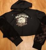 Hoodie t-shirt lange mouw,mesh,opdruk,zwart, maat S,zgan, Zwart, Ophalen of Verzenden, Zo goed als nieuw, Lange mouw