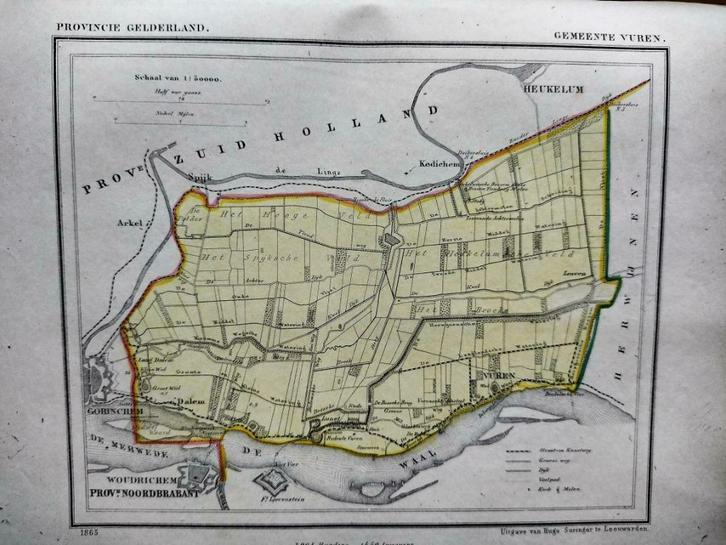 186 / Vuren/ Dalem / Lunet / Litho 1867 Kuyper  GLD, Antiek en Kunst, Kunst | Litho's en Zeefdrukken, Ophalen of Verzenden