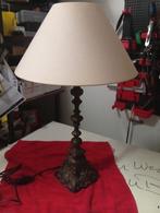 Vintage Tafellamp met Stoffen Kap gietijzer verbronst, Gebruikt, Vintage, Ophalen of Verzenden, Stof