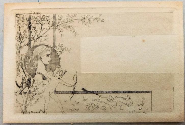 ets gravure Cupido en Dame, Antiek en Kunst, Kunst | Etsen en Gravures, Ophalen of Verzenden