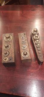 3x Set Koperen Gewichten in Houten Blok - Jaren 50/60, Ophalen of Verzenden