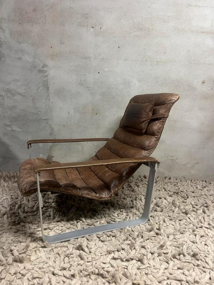 Pulkka Vintage Lounge Chair van Ilmari Lappalainen voor ASKO, Huis en Inrichting, Fauteuils, Gebruikt, Leer, 50 tot 75 cm, 75 tot 100 cm