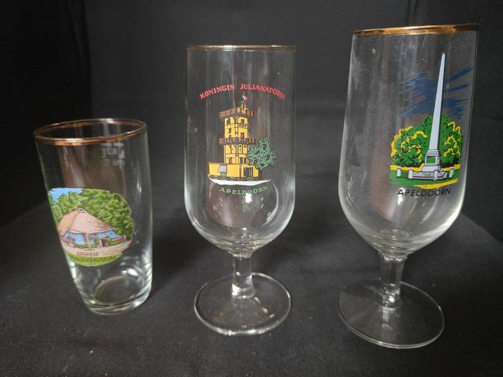Bierglazen Arnhem & Apeldoorn (3 stuks), Antiek en Kunst, Antiek | Glas en Kristal, Ophalen of Verzenden