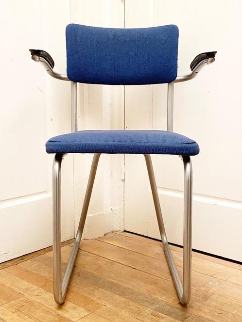 Vintage jaren 60 Mid-Century Ahrend De Cirkel stoel/gemerkt, Huis en Inrichting, Stoelen, Gebruikt, Eén, Metaal, Stof, Blauw, Ophalen
