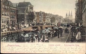 Amsterdam (N.H.), Lindegracht met veel volk, gelopen 1900 beschikbaar voor biedingen