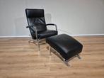 Leolux Helical Fauteuil + Hocker - Zwart - Leder - Design, Huis en Inrichting, 75 tot 100 cm, Ophalen of Verzenden, Zo goed als nieuw