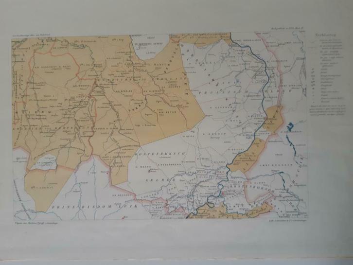 B129/ Plattegrond Peelland en Kempenland in 1795. Litho 1913, Antiek en Kunst, Kunst | Litho's en Zeefdrukken, Ophalen of Verzenden