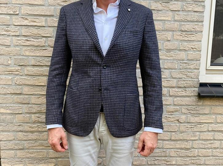 Corneliani colbert mt 52 donkerblauw ruitje zgan!, Kleding | Heren, Kostuums en Colberts, Zo goed als nieuw, Maat 48/50 (M), Blauw