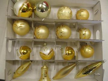 54 Gouden Glazen Kerstballen met opbergbak       (14) beschikbaar voor biedingen
