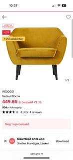 Mooie Woood fauteuil Rocco, Huis en Inrichting, Banken | Voetenbanken en Poefen, Ophalen, Zo goed als nieuw, Rond, 50 tot 75 cm