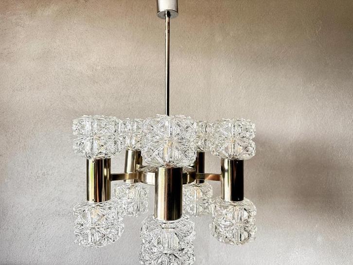 Vintage Kaiser Leuchten lamp, Huis en Inrichting, Lampen | Hanglampen, Gebruikt, 50 tot 75 cm, Glas, Metaal, Ophalen of Verzenden