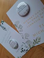 Bedankkaartje met magneet/button - Persoonlijk trouwbedankje, Ophalen of Verzenden, Nieuw, Overige typen, Geboorte of Huwelijk