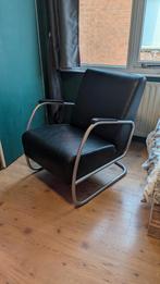 Vintage Zwarte Leren Fauteuil, Huis en Inrichting, Fauteuils, Ophalen, Gebruikt, Minder dan 75 cm, Vintage