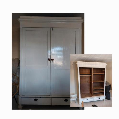 Eikenhouten brocante linnenkast, Huis en Inrichting, Kasten | Kledingkasten, Gebruikt, 200 cm of meer, 150 tot 200 cm, 50 tot 75 cm