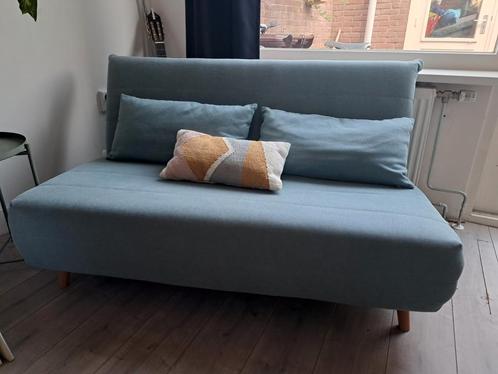Leuke blauwe brede slaapbank (incl topper), Huis en Inrichting, Slaapkamer | Slaapbanken, Zo goed als nieuw, 140 cm, 190 cm of minder