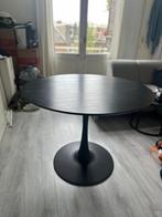 Ronde houten zwarte tafel met stalen poot, Ophalen, Modern minimalistisch, 50 tot 100 cm, Rond