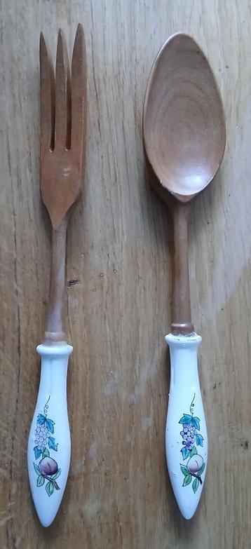 Vintage houten slabestek set met keramiek grepen beschikbaar voor biedingen