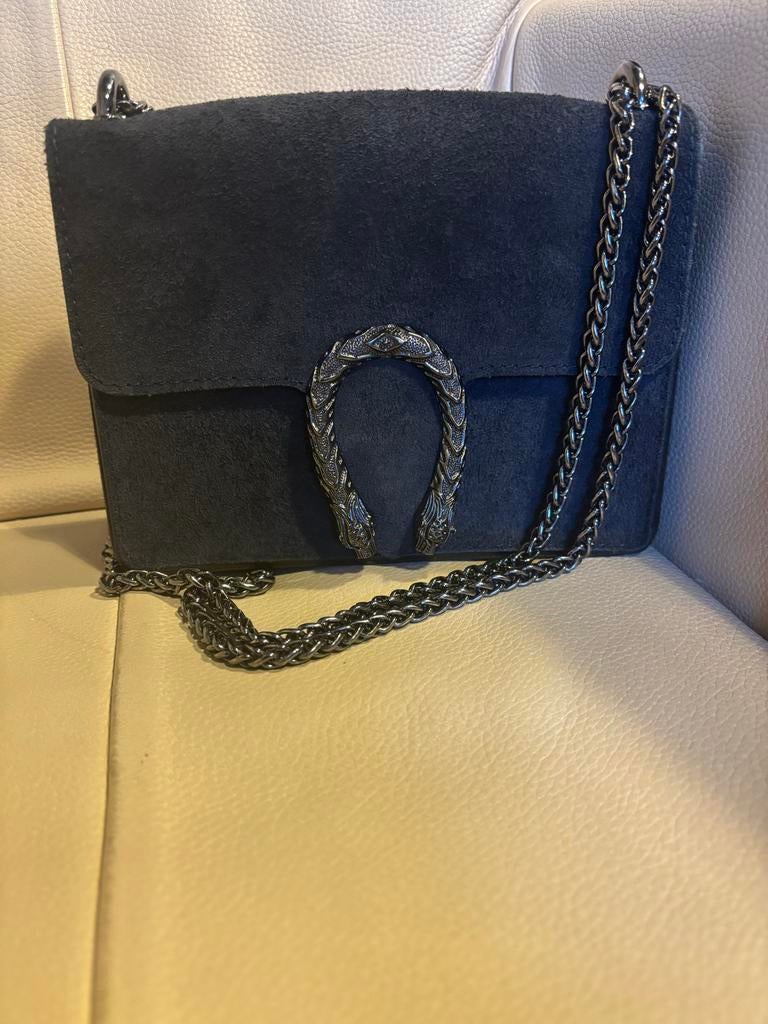 Italiaanse Vera Pelle Suède Tas, Sieraden, Tassen en Uiterlijk, Tassen | Damestassen, Ophalen of Verzenden, Gebruikt, Zwart, Handtas