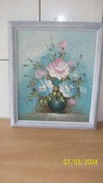 Brocant schilderijtje met bloemen, Minder dan 50 cm, Nieuw, Ophalen of Verzenden, Schilderij