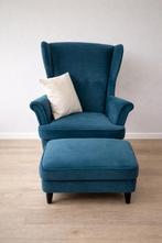 Fauteuil blauw suede, Ophalen, 75 tot 100 cm, Zo goed als nieuw, Stof