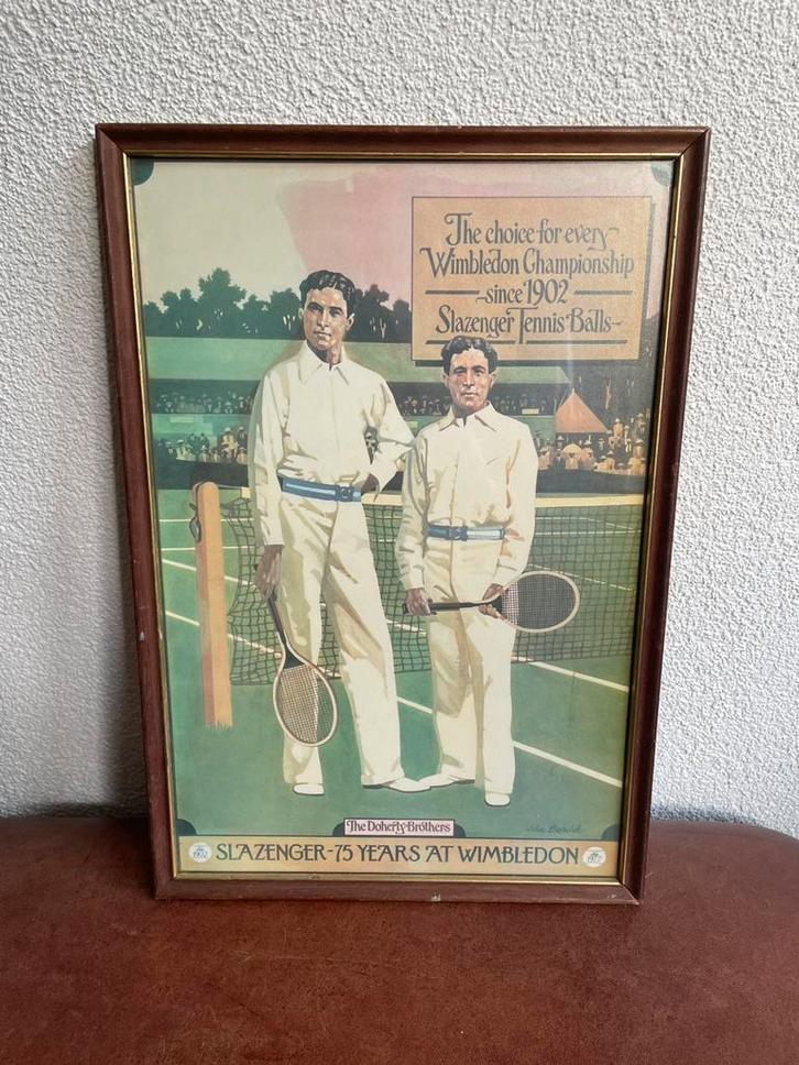 Ingelijste poster Slazenger Wimbledon The Doherty Brothers, Antiek en Kunst, Curiosa en Brocante, Ophalen of Verzenden