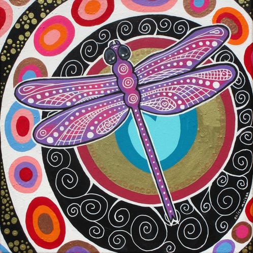 Mooi kleurrijk Schilderij van een Libelle, Antiek en Kunst, Kunst | Schilderijen | Modern, Ophalen of Verzenden