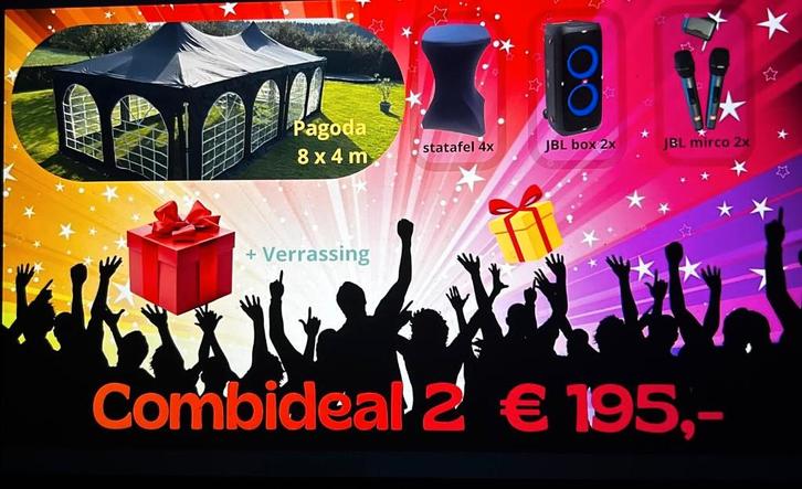 Party&Pieces combideal 2 te huur, Hobby en Vrije tijd, Feestartikelen | Verhuur, Nieuw, Overige, Ophalen