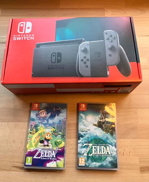 Nintendo Switch+ Zelda TOTK en Zelda EOW, Spelcomputers en Games, Spelcomputers | Nintendo Switch, Zo goed als nieuw, Switch Original