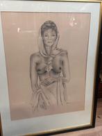 originele tekening, dame, gesigneerd 85x66 incl lijst, Ophalen