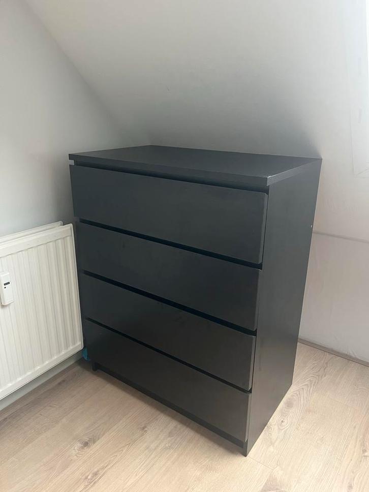 2x Zwarte Malm Ladekast, Huis en Inrichting, Kasten | Dressoirs, Gebruikt, 50 tot 100 cm, 25 tot 50 cm, Met lade(s), Overige materialen