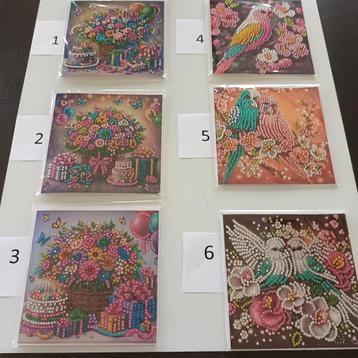 Diamond painting wenskaart,  Bloemen en Vogels  beschikbaar voor biedingen