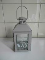 Lantaarn tje windlicht met mooie tekst op een ruitje, nieuw, Ophalen of Verzenden, Nieuw, Grijs, Metaal
