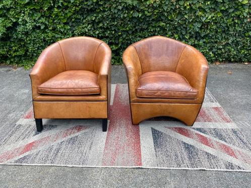 Bart van Bekhoven artistiek schapen leren fauteuils, Huis en Inrichting, Fauteuils, Zo goed als nieuw, Hout, Leer, 50 tot 75 cm