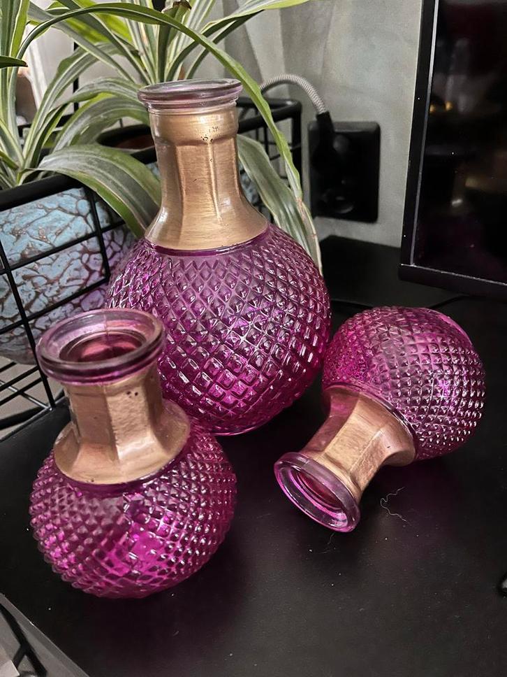 Set van 3 decoratieve vazen, Huis en Inrichting, Woonaccessoires | Vazen, Nieuw, Overige kleuren, Minder dan 50 cm, Glas, Ophalen of Verzenden