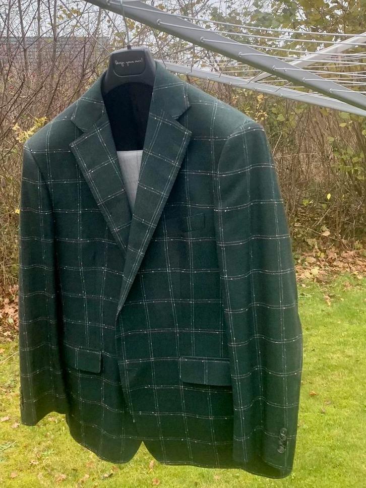 Groen colbert en grijze pantalon op maat gemaakt maat 54, Kleding | Heren, Kostuums en Colberts, Zo goed als nieuw, Maat 52/54 (L)