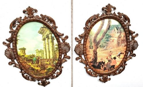 2 vintage/brocante  Italiaanse  fotolijsten met bol glas 50s, Antiek en Kunst, Curiosa en Brocante, Ophalen of Verzenden