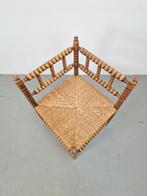 Vintage bobbin eiken hout hoek stoel biezen ’50 mid century, Huis en Inrichting, Riet of Rotan, Vintage, Ophalen of Verzenden