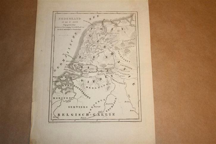 Antieke kaart - Nederland i/d 1e eeuw - Witkamp - 1878, Boeken, Atlassen en Landkaarten, Gelezen, Landkaart, Nederland, 1800 tot 2000