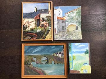 4 schilderijtjes - op doek, paneel, papier, board beschikbaar voor biedingen