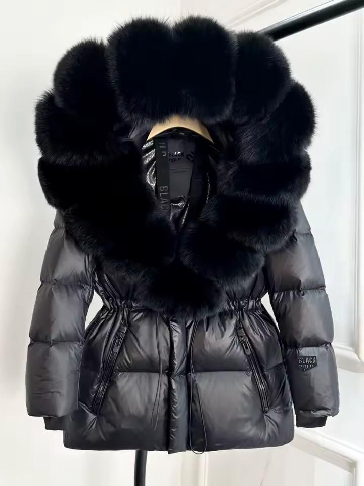 DË Instahype donsjas met grote echte bontkraag!!, Kleding | Dames, Jassen | Winter, Nieuw, Maat 42/44 (L), Zwart, Ophalen of Verzenden
