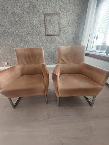 Leren Fauteuils (2x) -  van Lederland, kleur walnoot beschikbaar voor biedingen